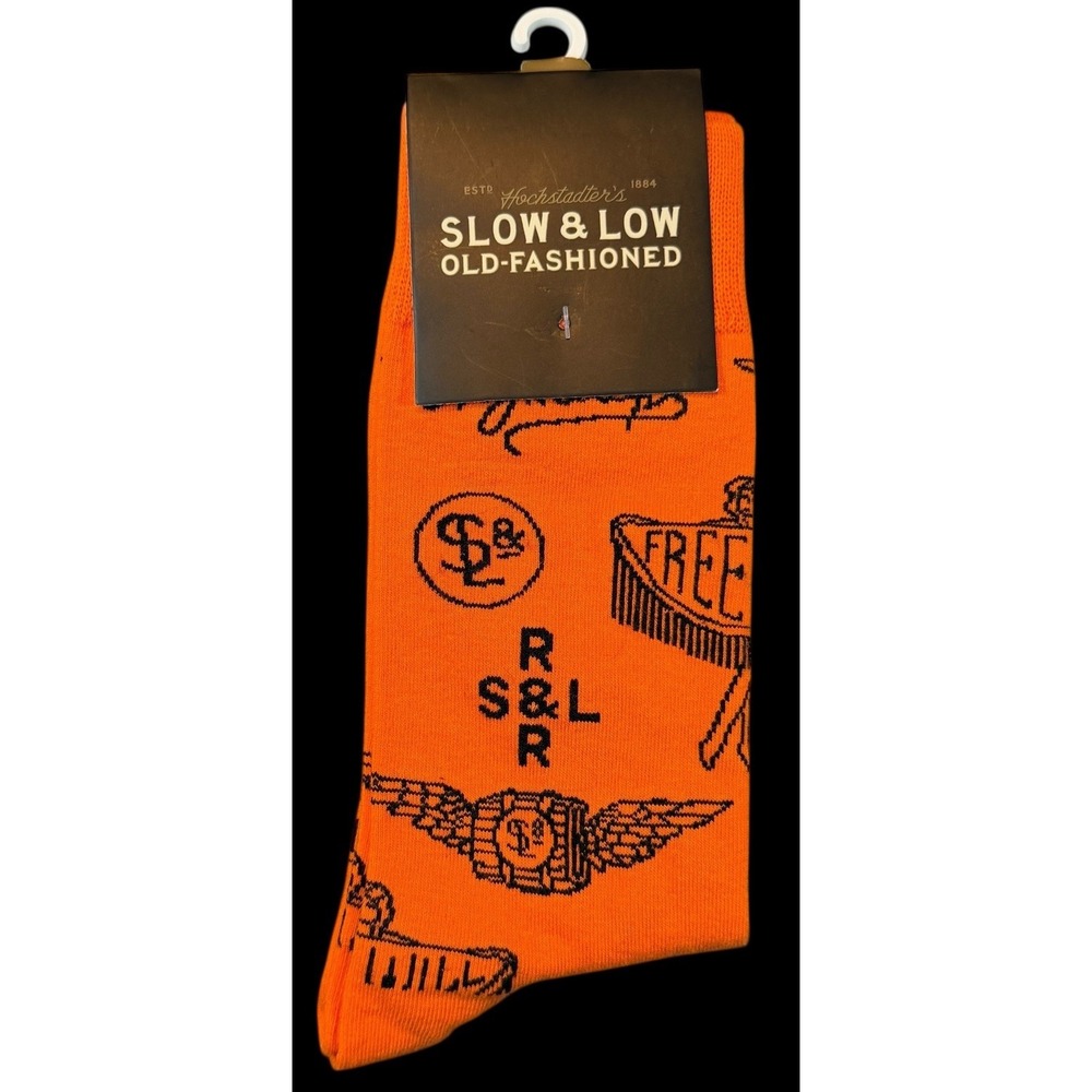 Men's Liquor Cocktail Themed Socks Slow & Low Old Fashion Orange Dress Sock Med.